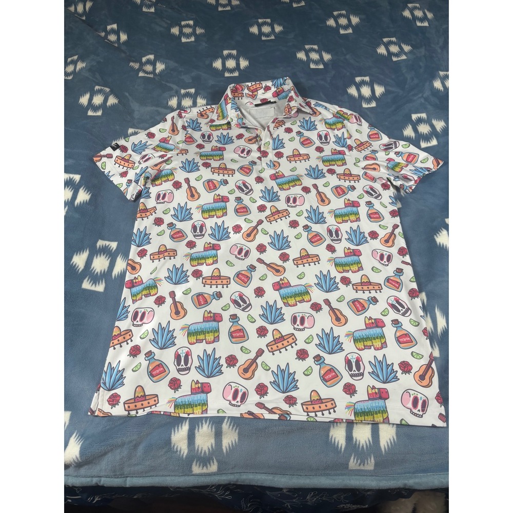 Sunday Swagger Don Julio Tequila Golf Polo Shirt Mens Small White Fiesta Print